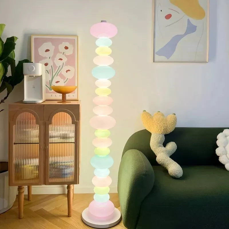 Candy Rainbow Glass Macaron Pebble Stack Cute Floor Lamp Spectacular