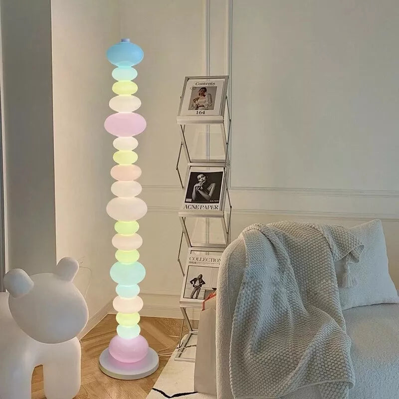 Candy Rainbow Glass Macaron Pebble Stack Cute Floor Lamp Spectacular