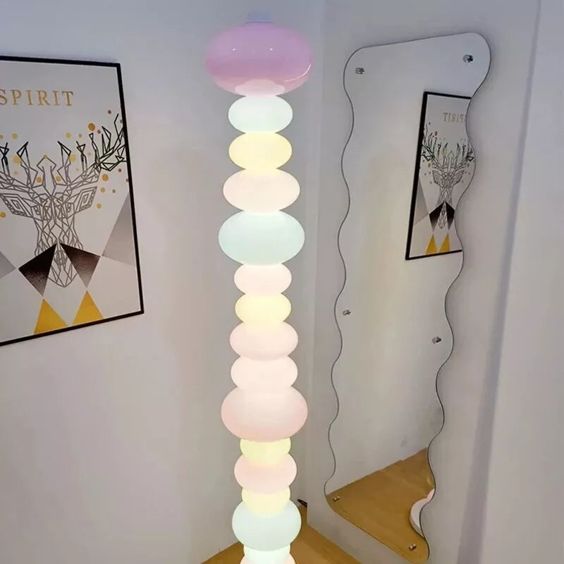 Candy Rainbow Glass Macaron Pebble Stack Cute Floor Lamp Spectacular